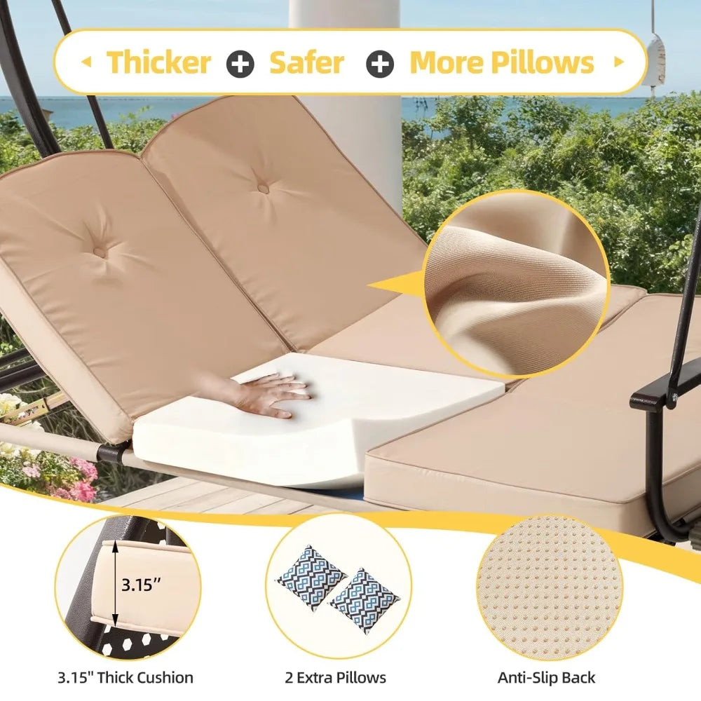 3 Seat Outdoor Porch Patio Swing with Adjustable Canopy& 7-Level Side Seat,Outdoor Swing for Adults,3 in 1, Customized by S And B Enterprise