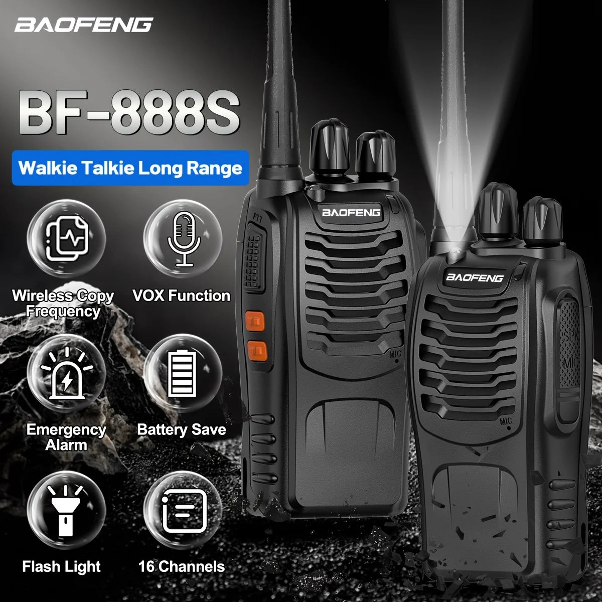 Baofeng Long Range Walkie Talkies for Adults with Earpieces, 16 Channel Rechargeable Handheld Two Way Radio Walky Talky with Flashlight VOX for Adventure Family Camping Hiking Skiing Cruise by S And B Enterprise
