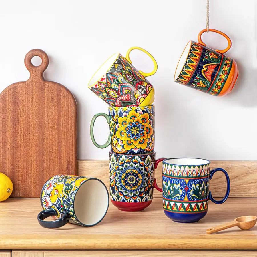 XMSJ Porcelain Coffee Mugs Set Boho Ceramic Latte Cups