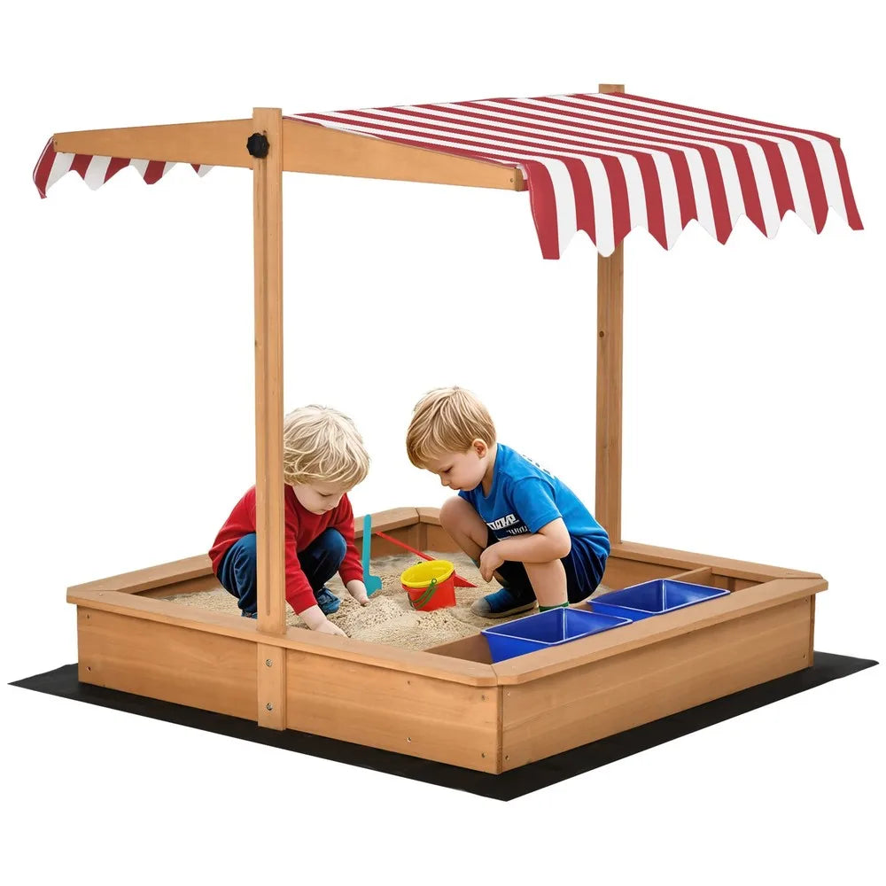 Kids Sandbox With Cover And Adjustable Canopy For Backyard