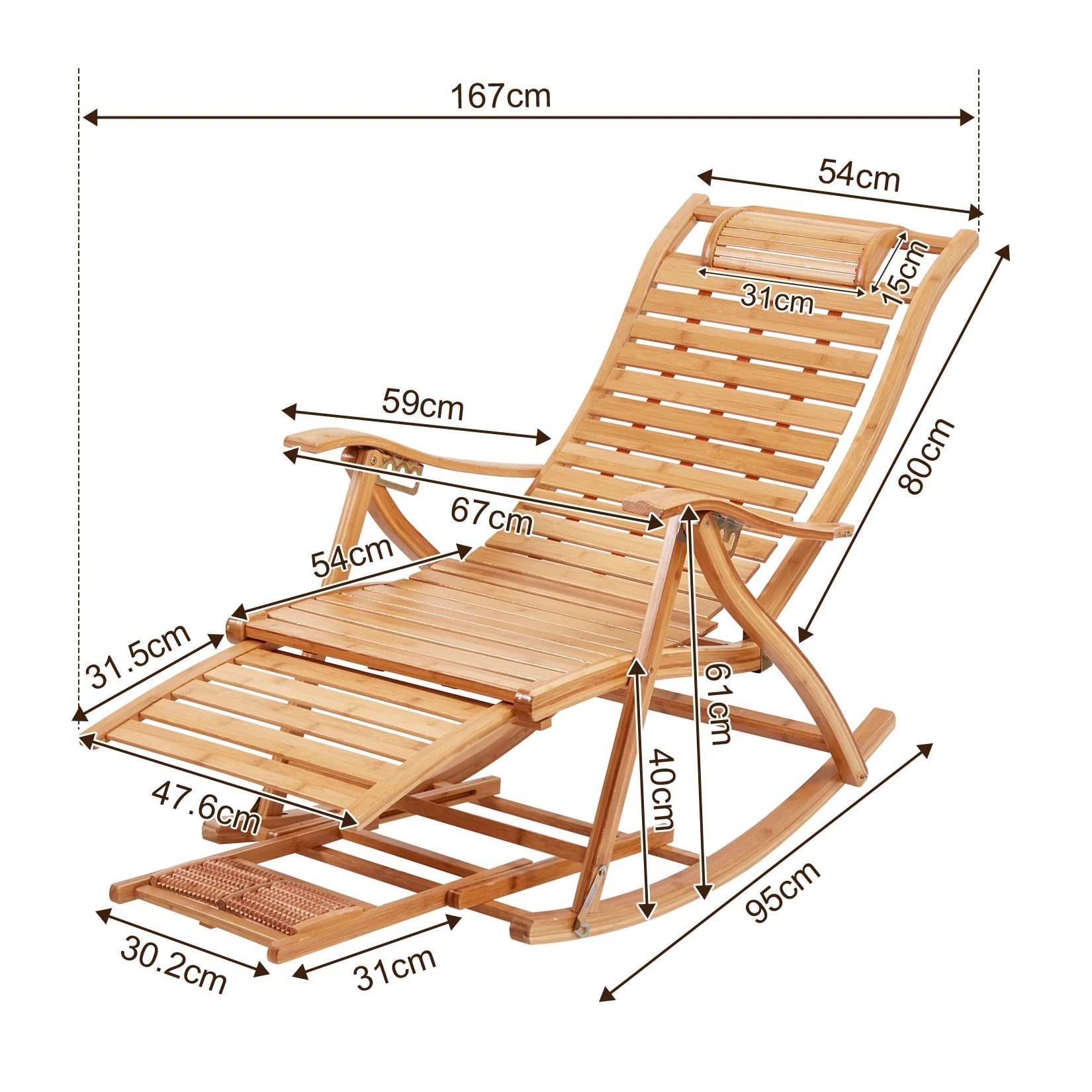 Heavy Duty Folding Rocking Chair Bamboo Indoor Outdoor Lounger by S And B Enterprise