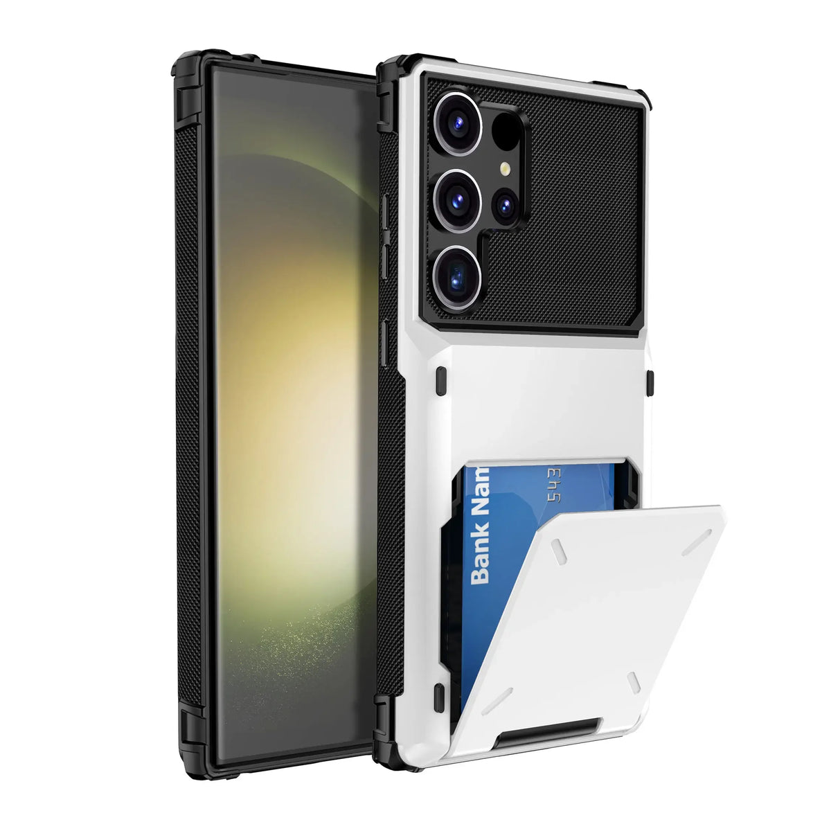 Rugged wallet case for Samsung Galaxy S25/S24 Ultra with card holder; black/white dual-layer, shockproof by S And B Enterprise.