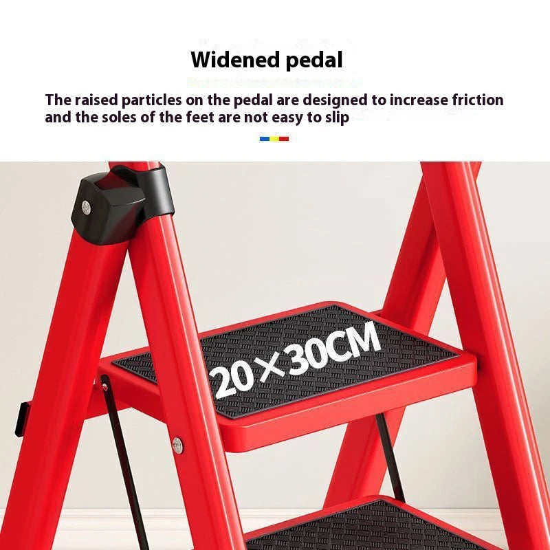 S And B Enterprise red adjustable folding ladder with wide black non-slip steps for home and garden