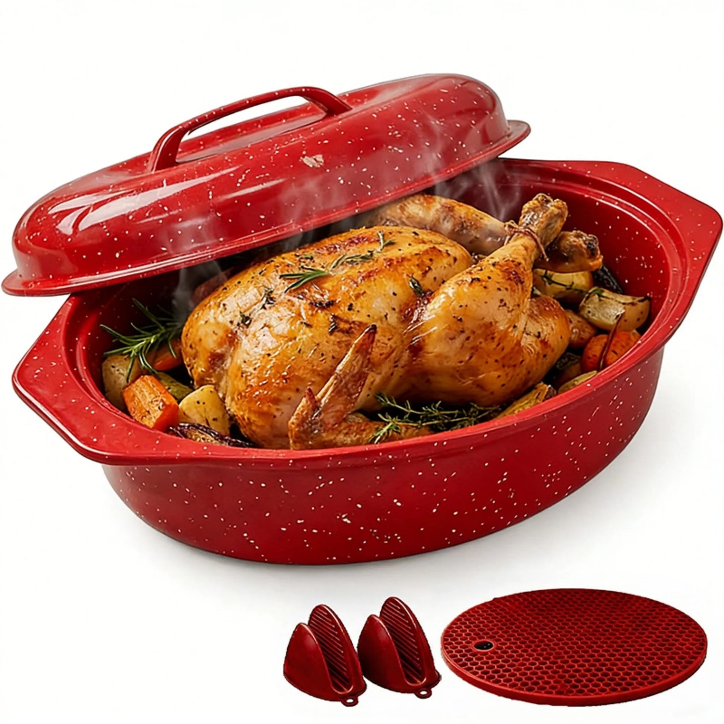Oval Roaster With Lid Enameled Steel 7 Lb Poultry Capacity by S And B Enterprise