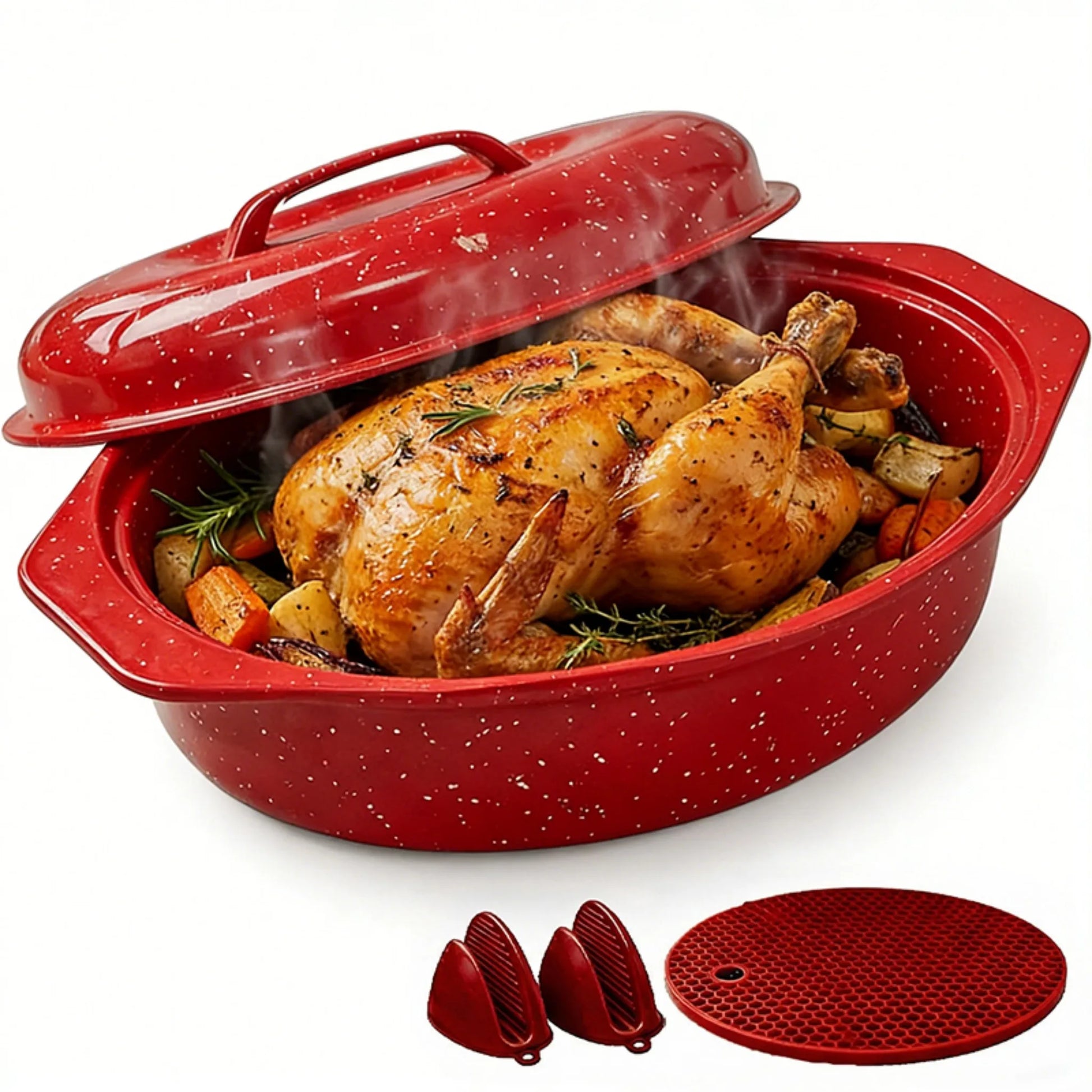 Oval Roaster With Lid Enameled Steel 7 Lb Poultry Capacity by S And B Enterprise