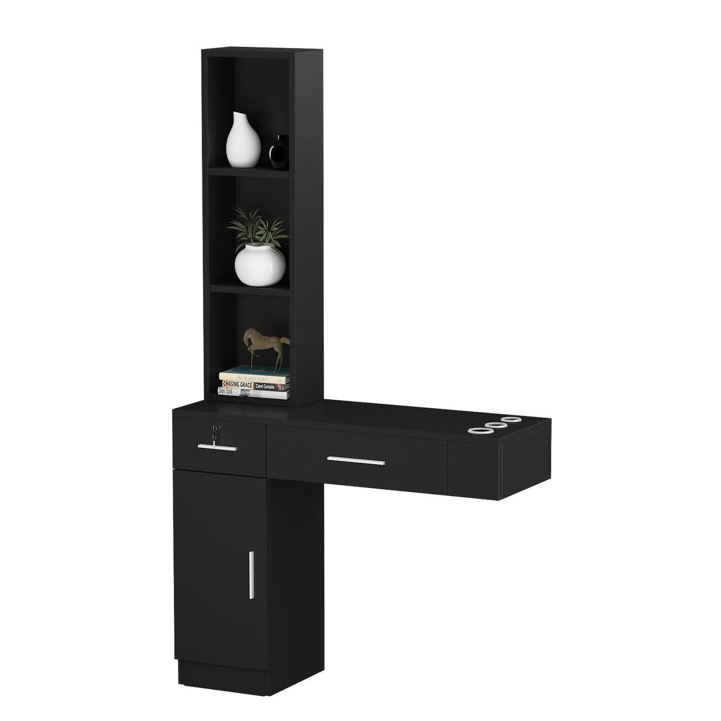 Wall Mount Hair Salon Stylist Station Cabinet Locking Drawer