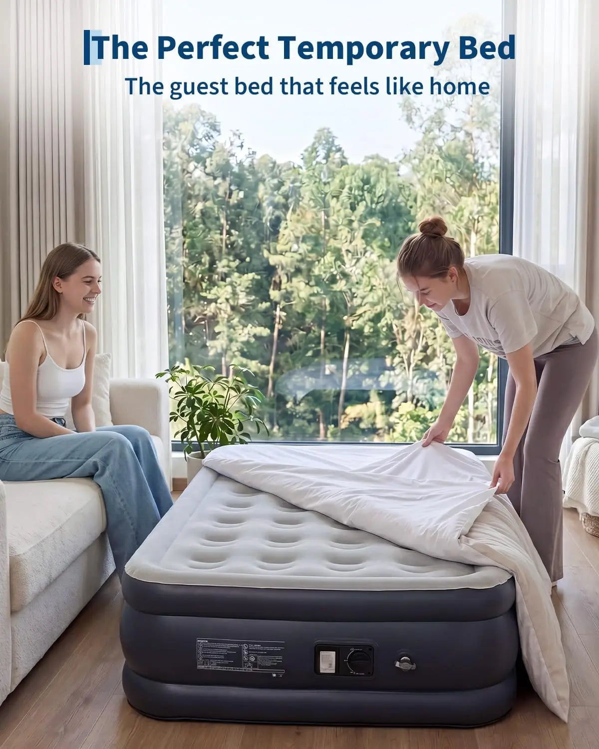 S And B Enterprise 20in raised air mattress with built-in pump, queen size, white top and dark gray base