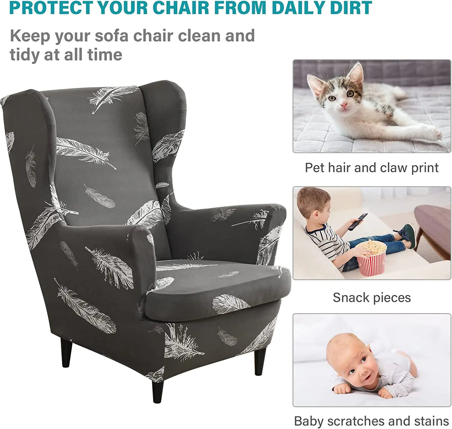 Printed Wing Chair Cover Wingback Stretch Spandex Armchair Covers Nordic Removable Relax Sofa Slipcovers With Seat Cushion Cover by S And B Enterprise
