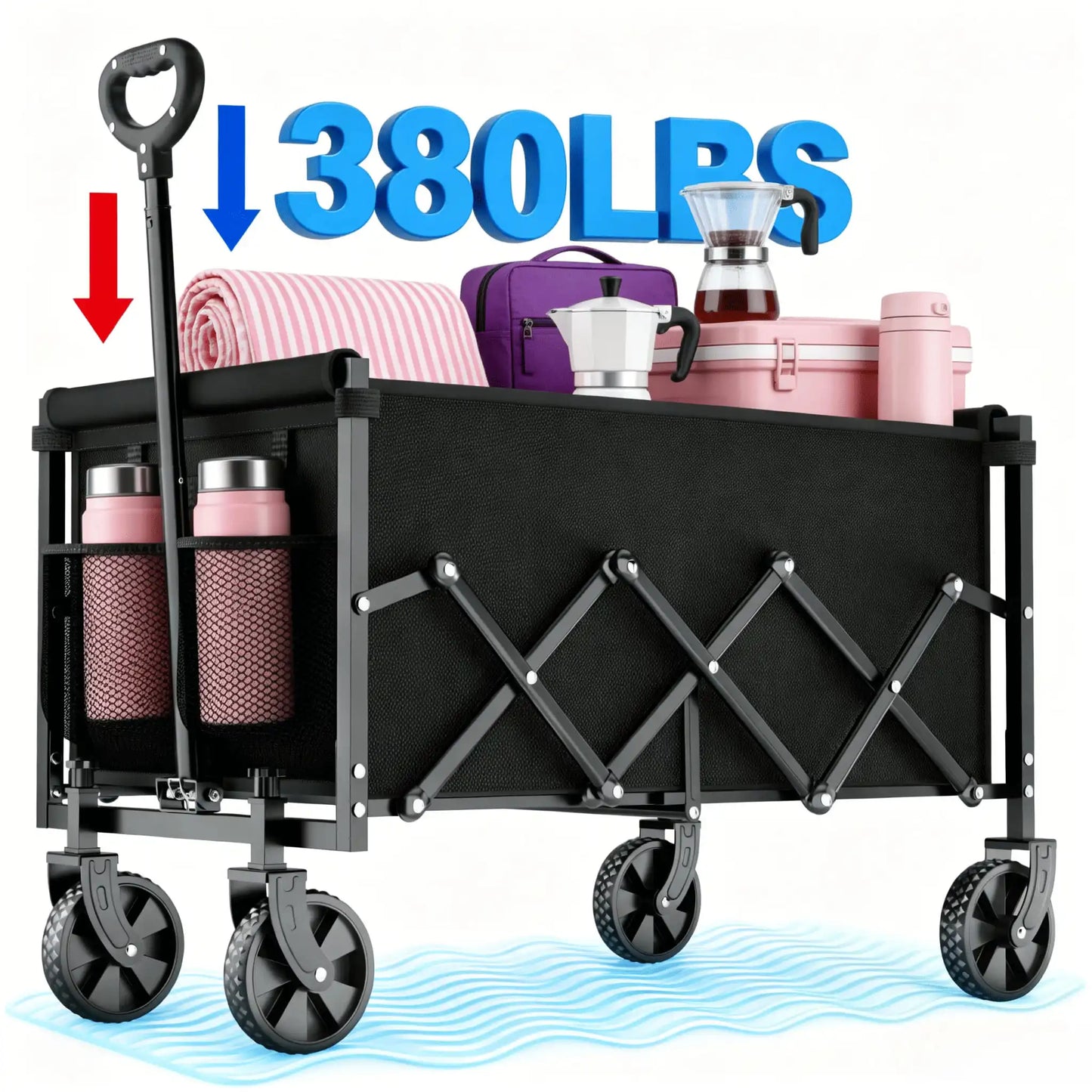 All Terrain Folding Wagon Heavy Duty Collapsible Cart with Large Wheels for Beach Sand Camping Garden by S And B Enterprise
