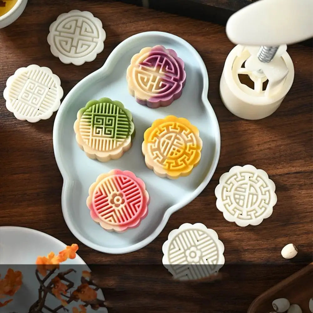 Mid Autumn Festival Round Mooncake Mold 50g DIY Hand Press Mold Fondant Cake Decoration Tools Flower Shape Moon Cake Mould by S And B Enterprise