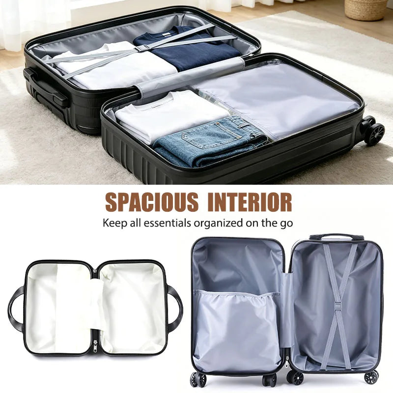 Two-piece black S And B Enterprise hardside luggage set, 20-inch carry-on with spacious interior