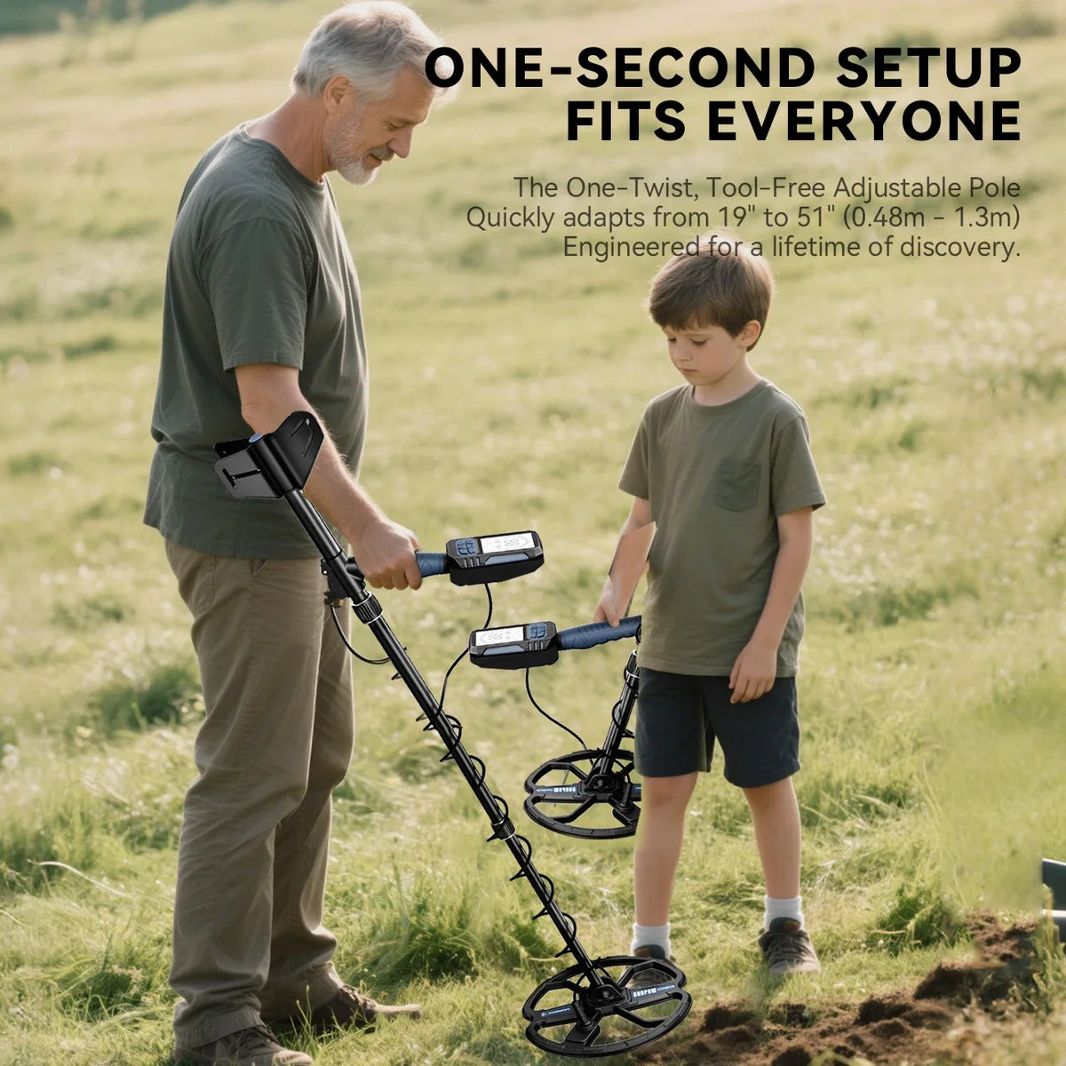 SUNPOW metal detectors (2) in black with IP68 waterproof double-D coils; rechargeable