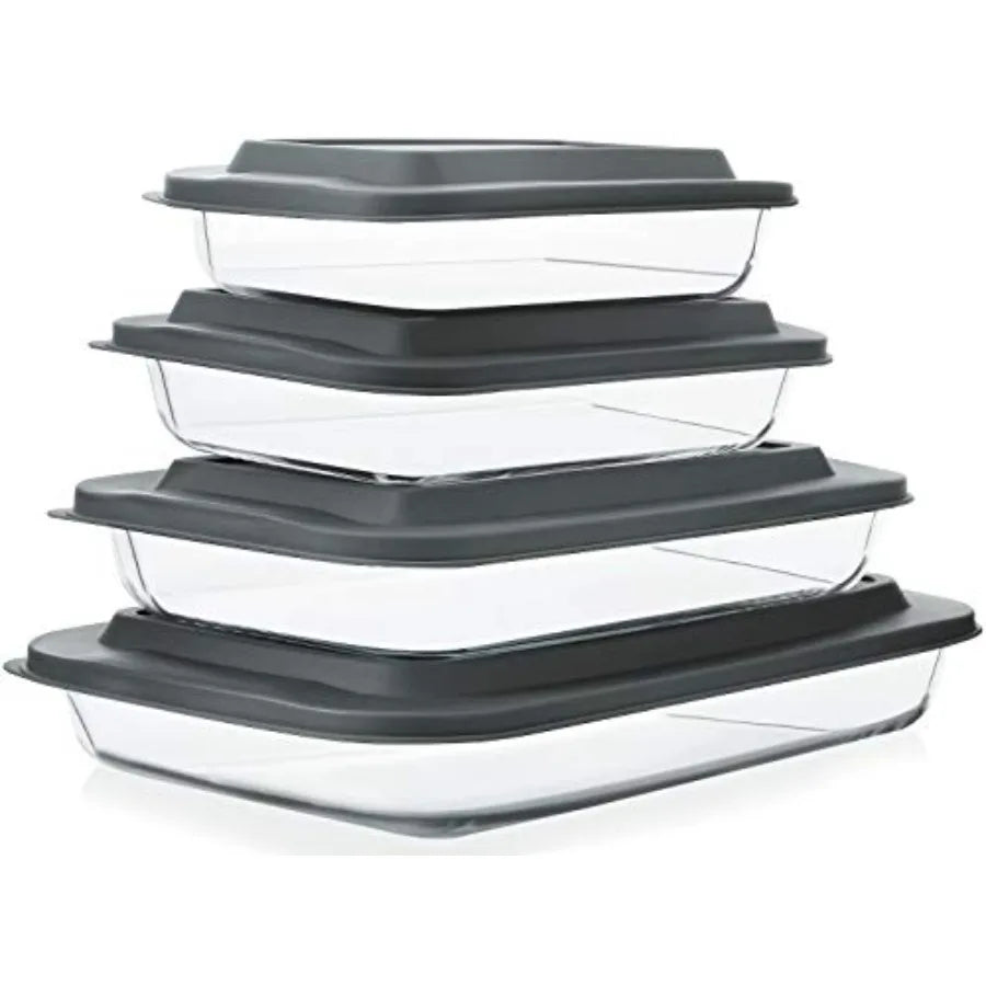Deep Glass Baking Dish Set With Lids For Lasagna Rectangular Bakeware by S And B Enterprise