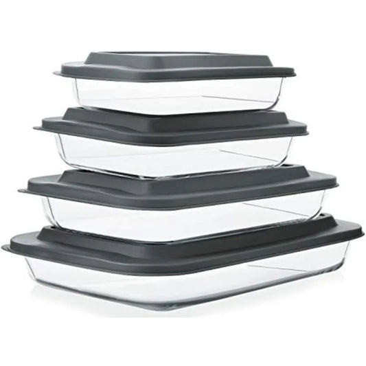 Deep Glass Baking Dish Set With Lids For Lasagna Rectangular Bakeware by S And B Enterprise