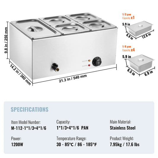 SucceBuy 5 Pan Countertop Food Warmer Electric Steam Table