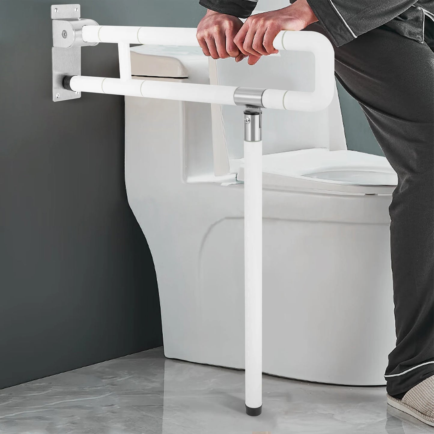 Foldable Toilet Grab Bar 100Kg Capacity ABS Stainless Steel Anti Slip Rail by S And B Enterprise