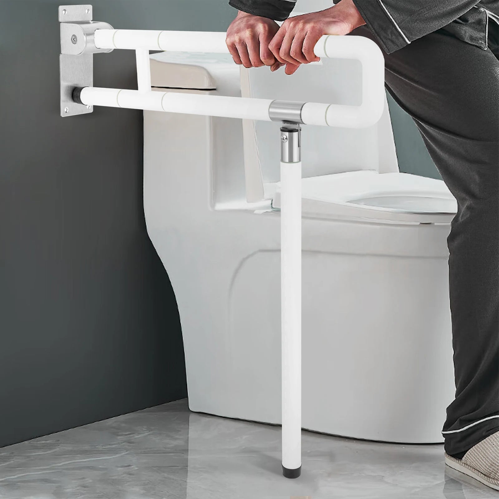 Foldable Toilet Grab Bar 100Kg Capacity ABS Stainless Steel Anti Slip Rail by S And B Enterprise
