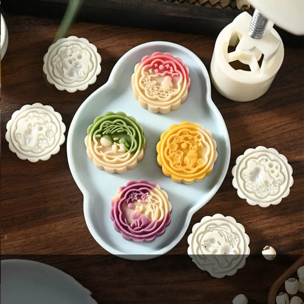 Mid Autumn Festival Round Mooncake Mold 50g DIY Hand Press Mold Fondant Cake Decoration Tools Flower Shape Moon Cake Mould by S And B Enterprise