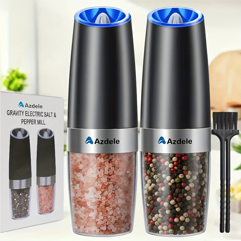 2pcs Gravity-sensing Electric Salt And Pepper Grinder Set, Battery-powered LED Light, One-hand Operation, Local Fast Delivery, Adjustable Coarseness Grinder, Black Kitchen Gadget, Salt And Pepper Grinder Electric 2pcs, Birthd by S And B Enterprise
