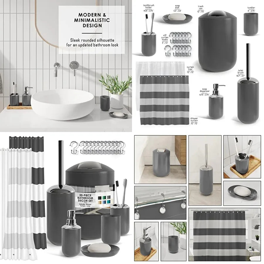 Bamboo Bathroom Accessory Set With Shower Curtain And Liner by S And B Enterprise
