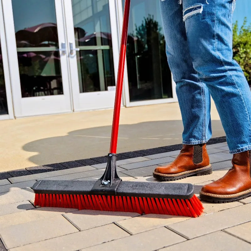 24" High Power Multi-Surface Push Broom Red & Black Steel Handle by S And B Enterprise