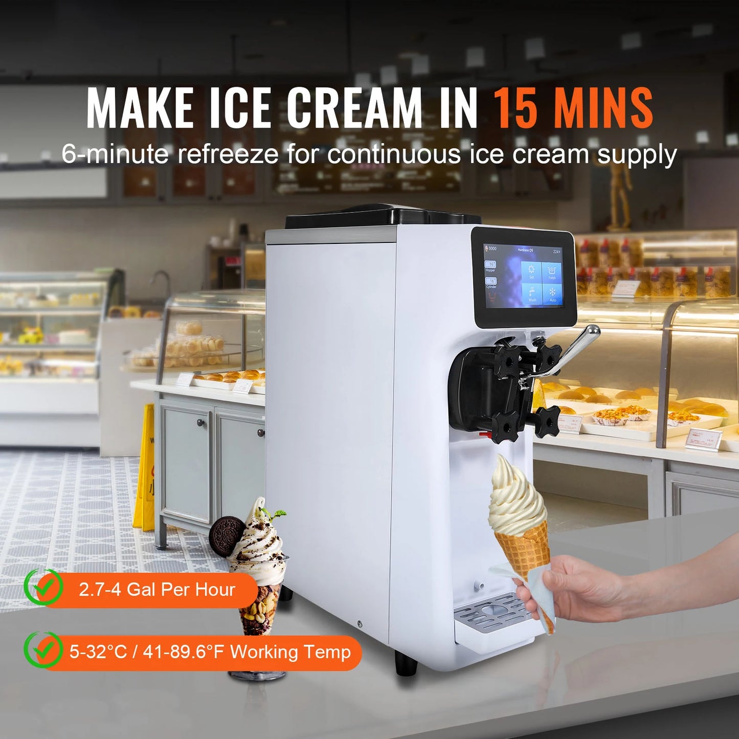SucceBuy Commercial Soft Serve Ice Cream Machine Countertop Single Flavor