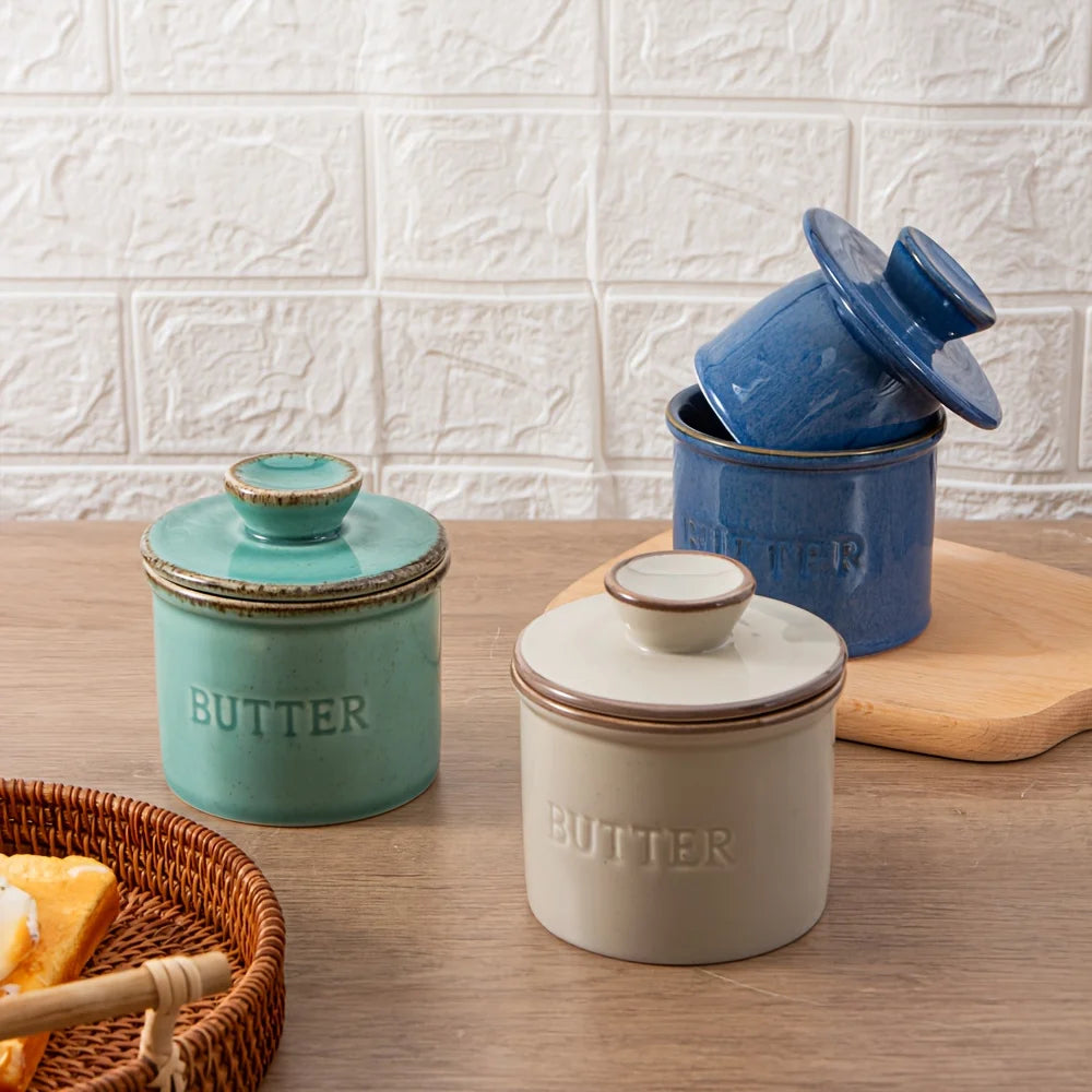 1pc ceramic yellow oil tank, unique kiln turned ceramic butter dish with lid, countertop butter storage tank by S And B Enterprise