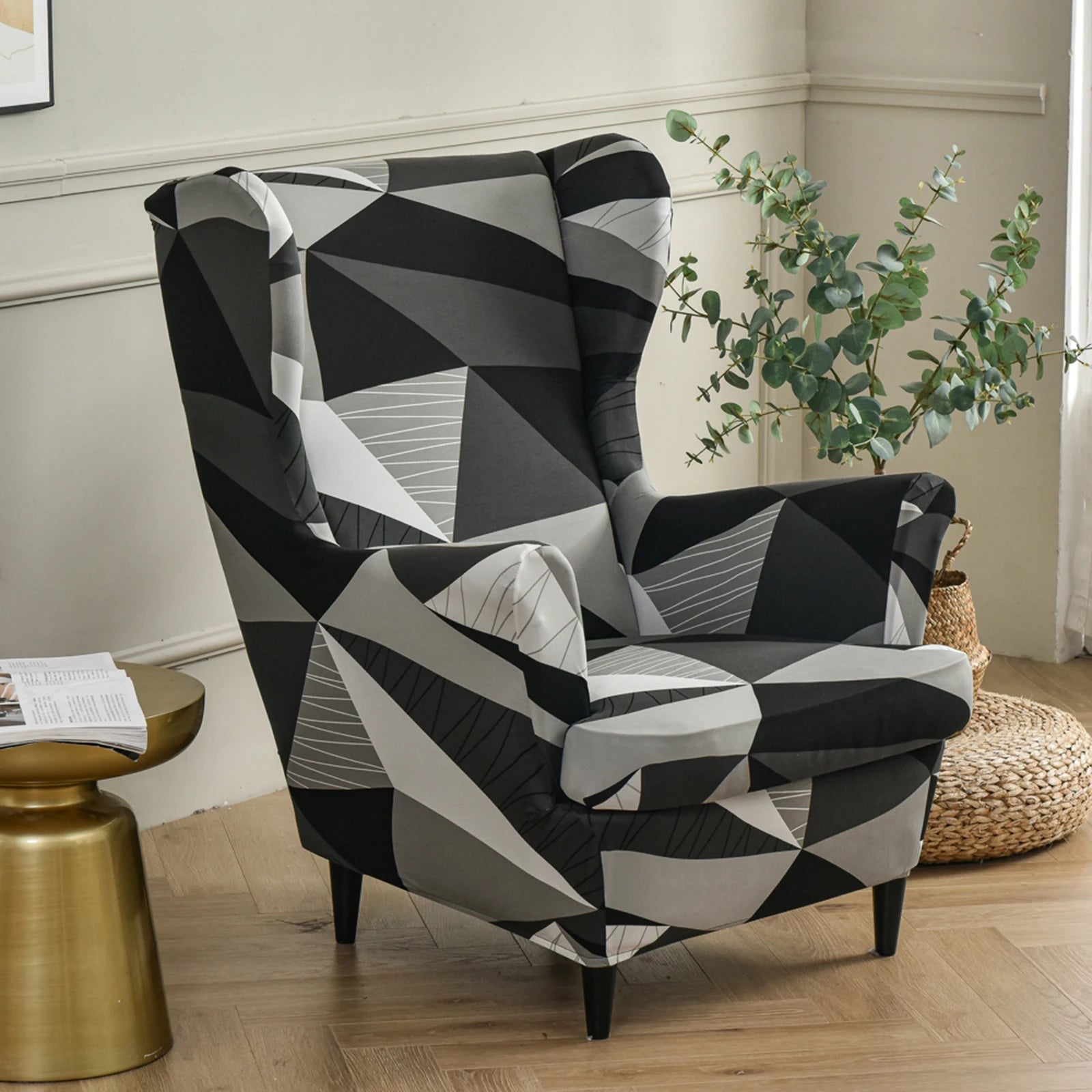 Printed Wing Chair Cover Wingback Stretch Spandex Armchair Covers Nordic Removable Relax Sofa Slipcovers With Seat Cushion Cover by S And B Enterprise