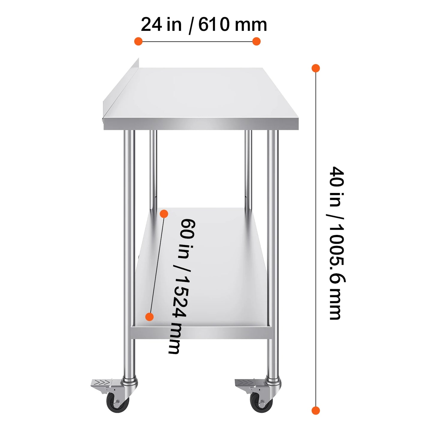 SucceBuy Stainless Steel Work Table With Casters For Commercial Kitchens