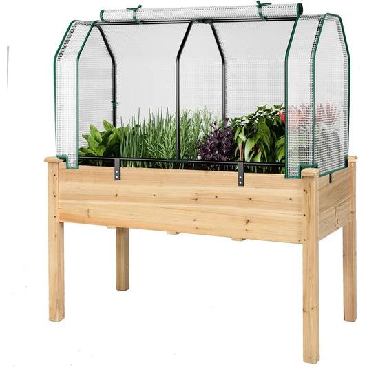 Raised Garden Bed With Greenhouse Cover Wood Planter Box Outdoor