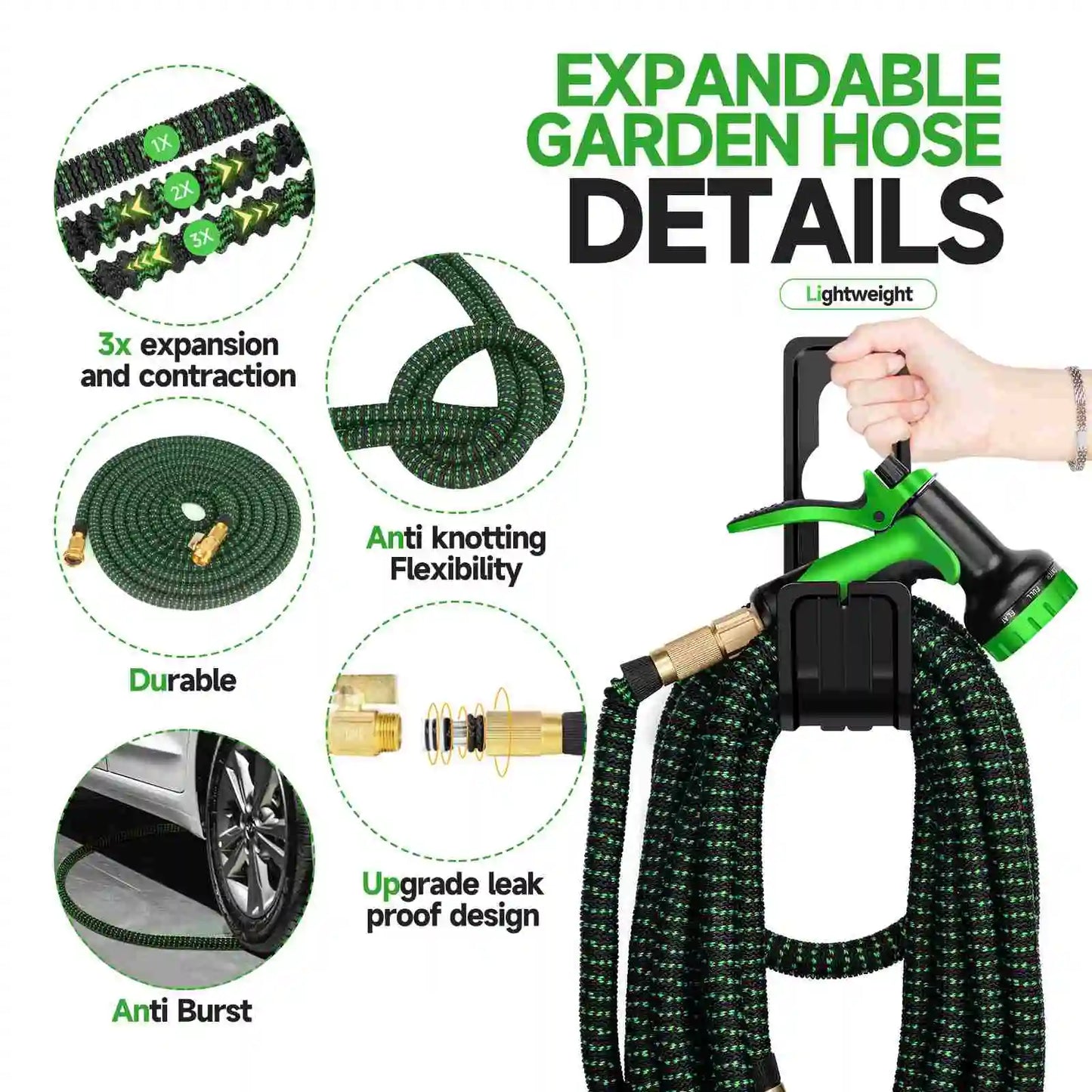 Expandable Water Hose With Ten Pattern Sprayer Nozzle For Garden
