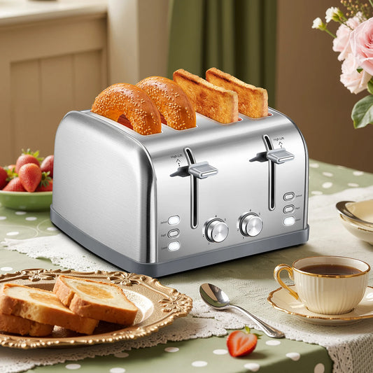 4-Slice Stainless Steel Toaster With Wide Slots Removable Crumb Tray by S And B Enterprise