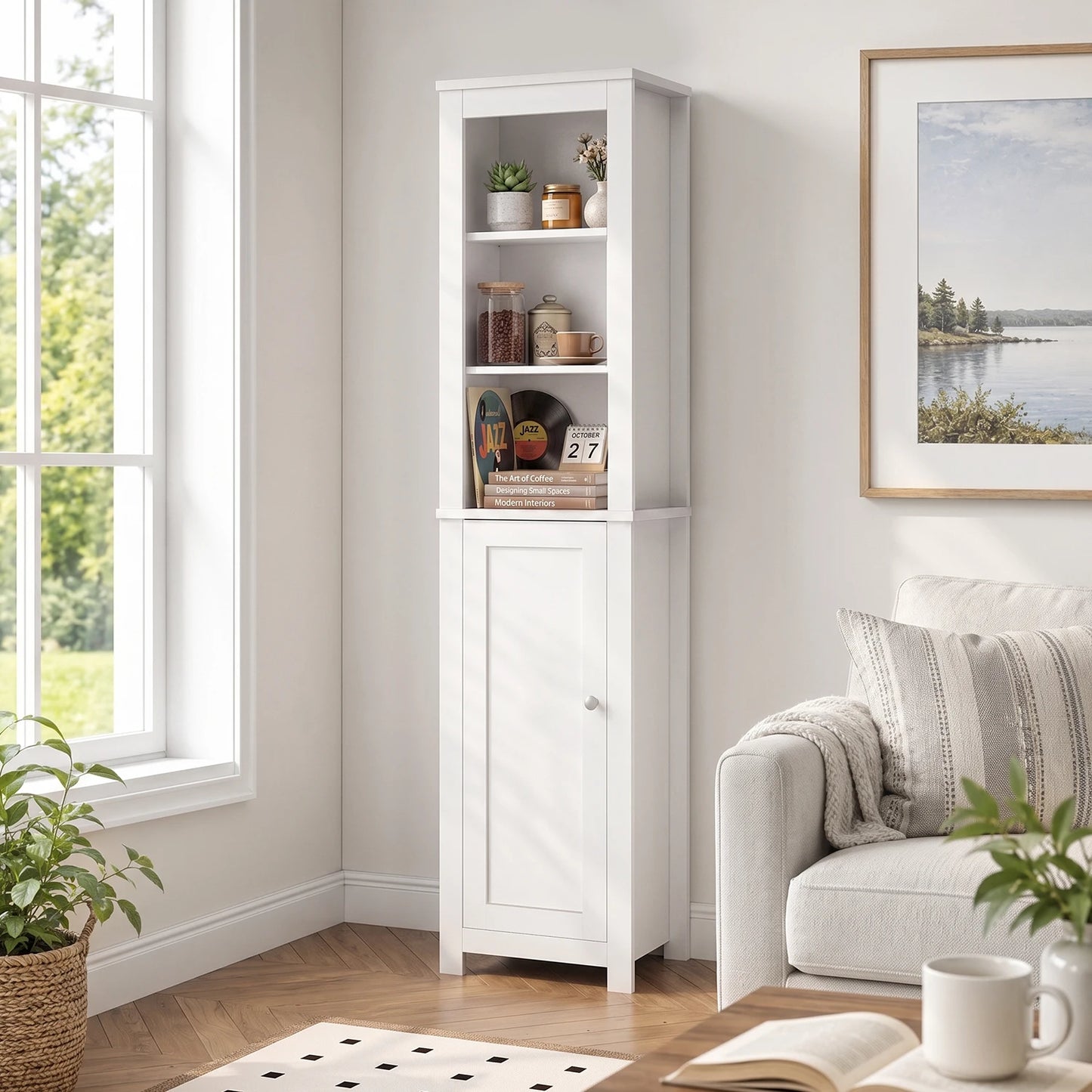 TinyNest Bathroom Storage Cabinet, 66.1 inch Tall Wood Floor Narrow Cabinet with Adjustable Shelves & Doors & Anti-Tip Design, Freestanding Toilet Closet Organizer for Bedroom, Living Room, Entryway, Kitchen by S And B Enterprise