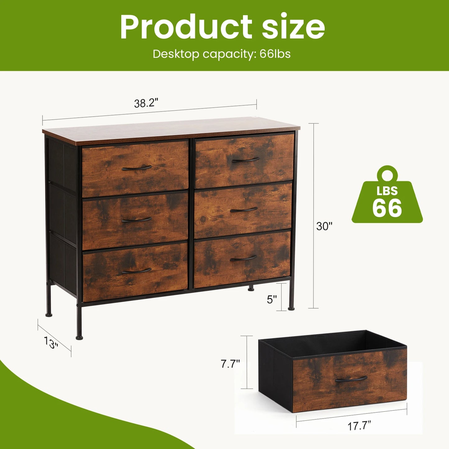 JHK Six Drawer Fabric Cabinet For Living Room Storage And Organization