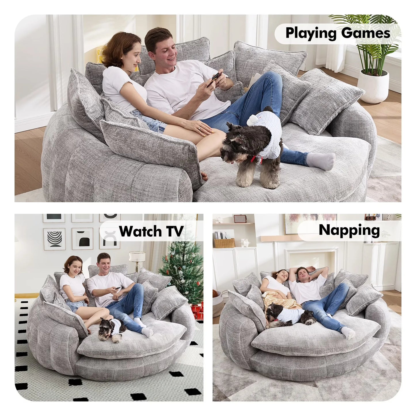 81.1" Cloud Couch Sleeper Sofa, Oversized Round Chaise Lounge Chair with 14 Pillows, Modern Chenille Boneless Couch, Memory Foam by S And B Enterprise