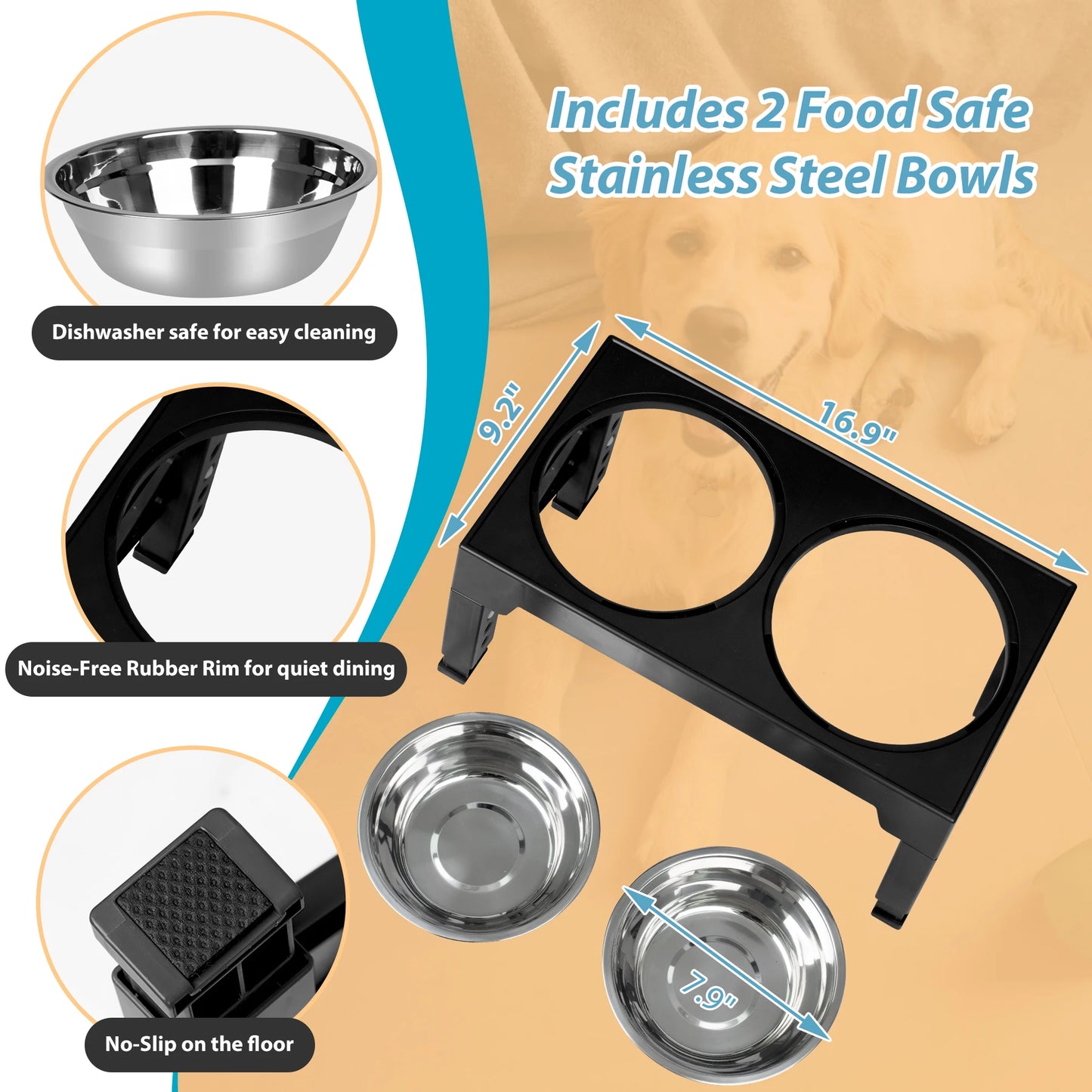 Elevated Dog Bowl Stand With Adjustable Heights And Stainless Steel Bowls by S And B Enterprise