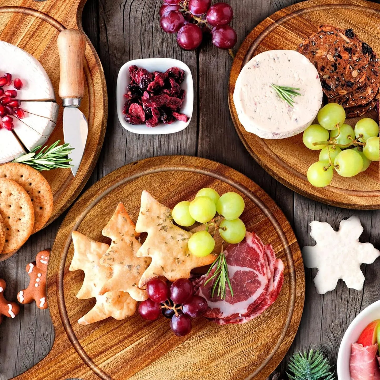 Acacia Round Wood Cutting Boards With Handles For Pizza Bread