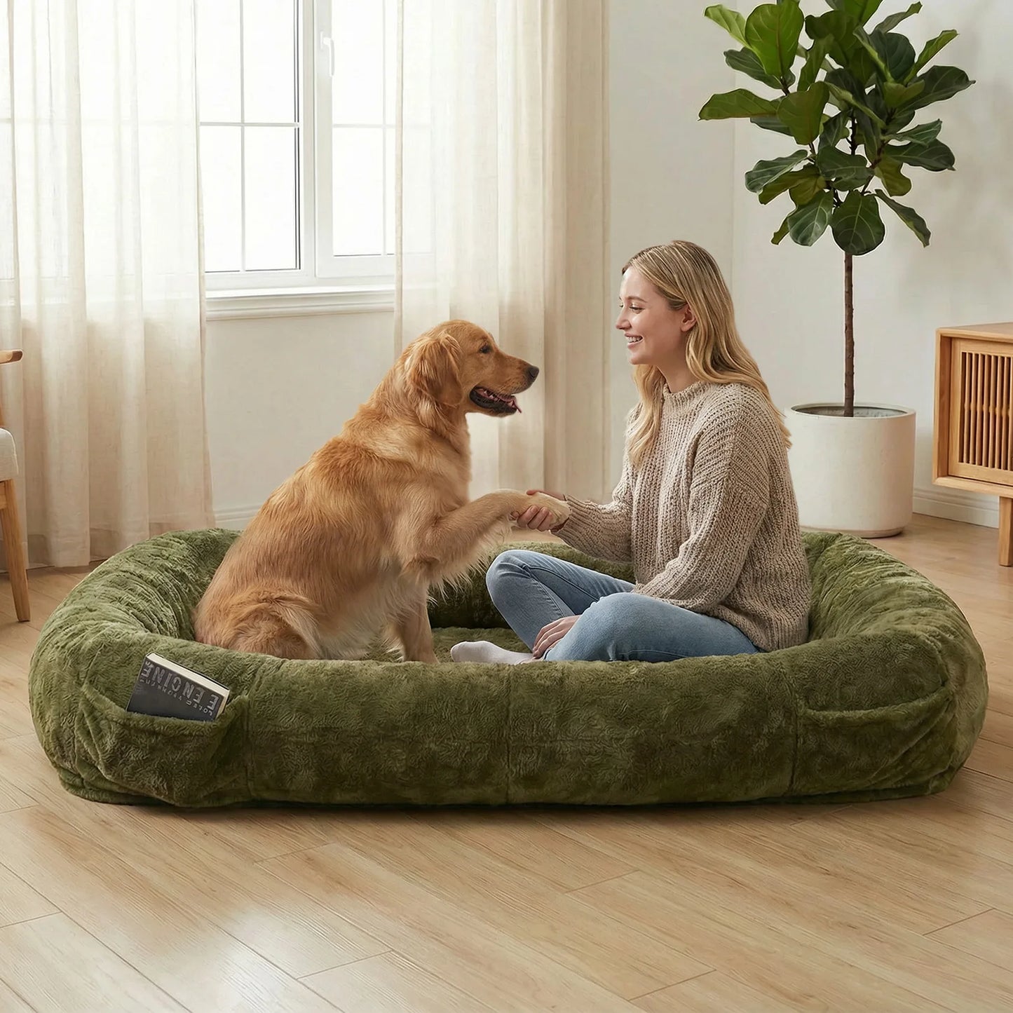 Plush Faux Fur Dog Bed With Blanket For Sleeping Comfort