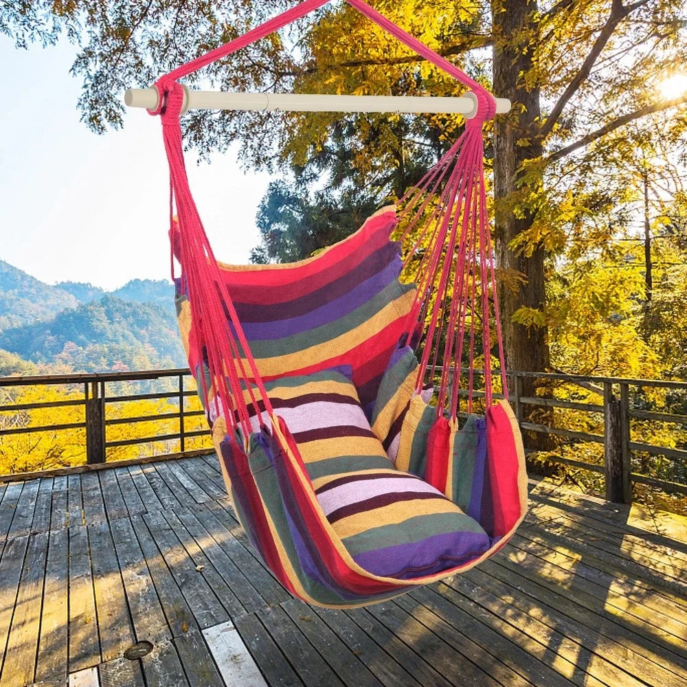 Outdoor Porch Patio Garden Chair Hanging Rope Swing Hammock Seat with 2 Pillows by S And B Enterprise