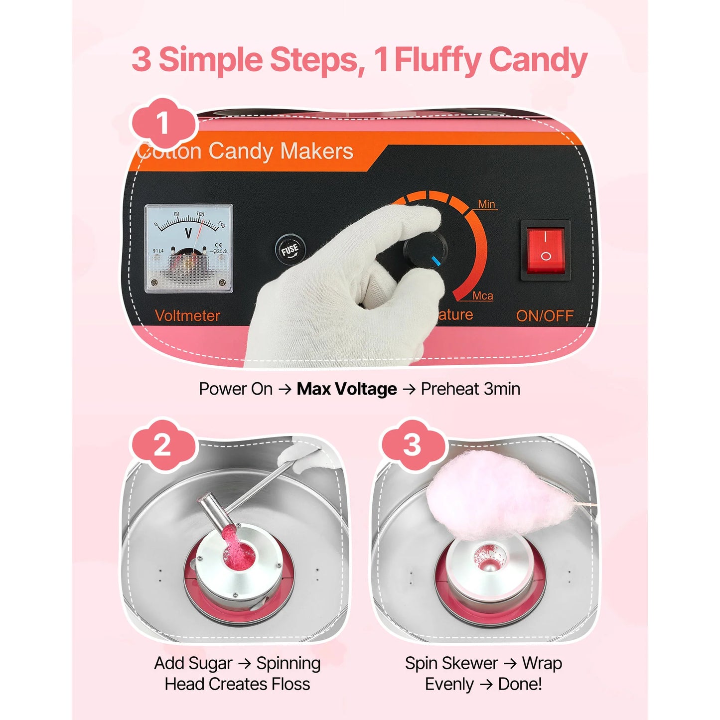 SucceBuy Commercial Cotton Candy Machine 1000W Electric Candy Floss Maker