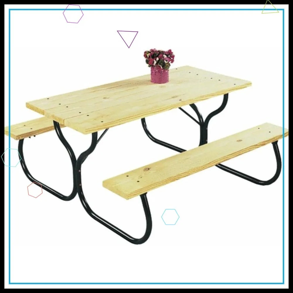 Outdoor Picnic Table Frame, Powder Coated Steel, Easy DIY Assembly