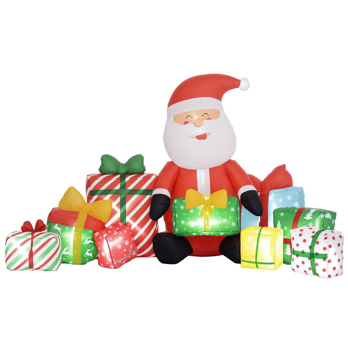 Outsunny 4.4 ft Christmas inflatable red-suited Santa Claus with white LED lights among wrapped gifts