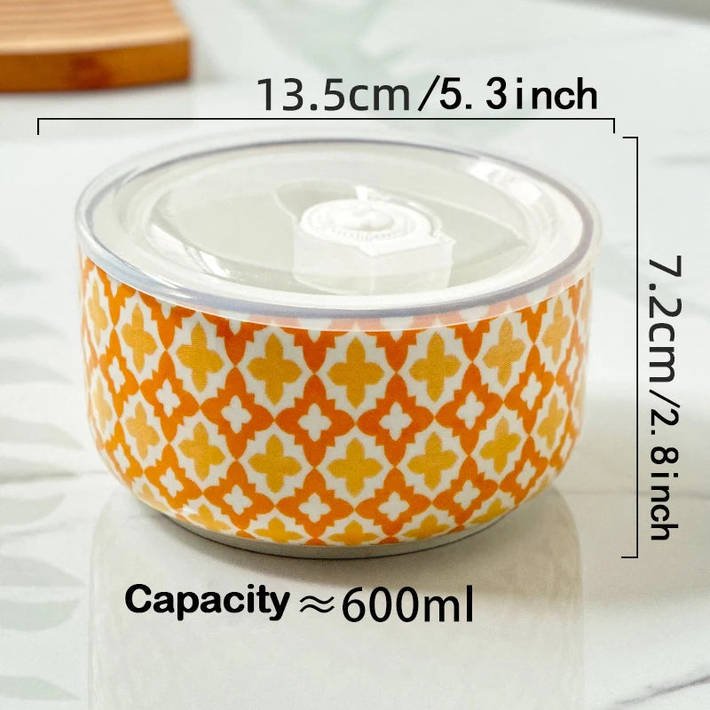 1-Pack 5.3 Inch Bohemian Lidded Fresh-Keeping Bowl, Microwave-Safe Multi-Purpose Fresh-keeping Bowl, Fruit/Salad/Pasta/Rice/Soup by S And B Enterprise