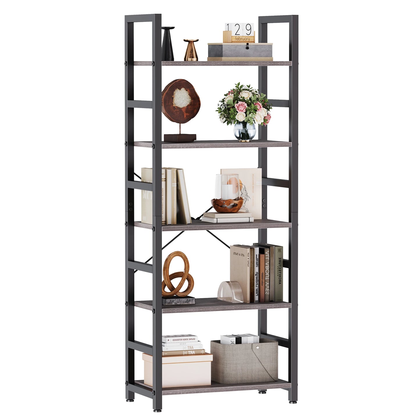 JHK 5 Tier Wooden Display Bookshelf Storage Standing Shelf Stable Frame Graduated Shelves for Organized Display for Living Room by S And B Enterprise