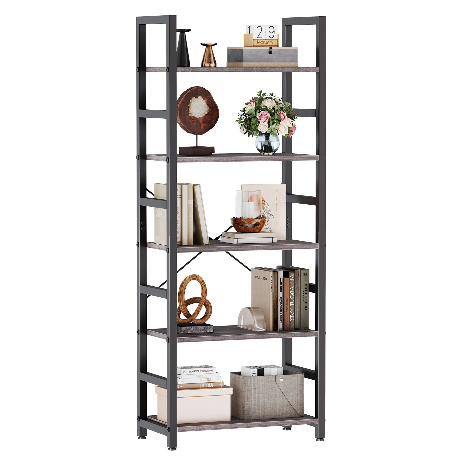 JHK 5 Tier Wooden Display Bookshelf Storage Standing Shelf Stable Frame Graduated Shelves for Organized Display for Living Room by S And B Enterprise