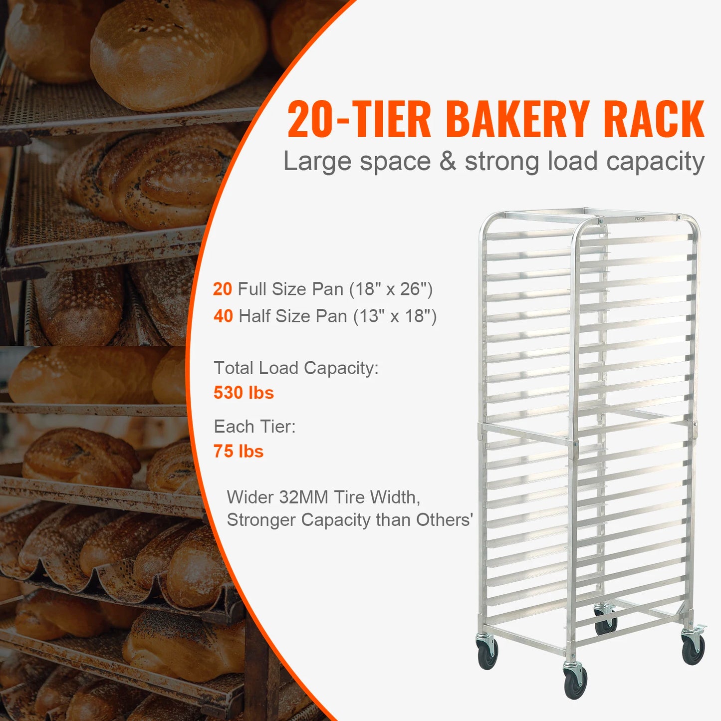 SucceBuy 10/20 Sheet Bun Pan Rack Commercial Bakery Racks with Brake Wheels Aluminum Racking Trolley Storage for Bread Baking by S And B Enterprise