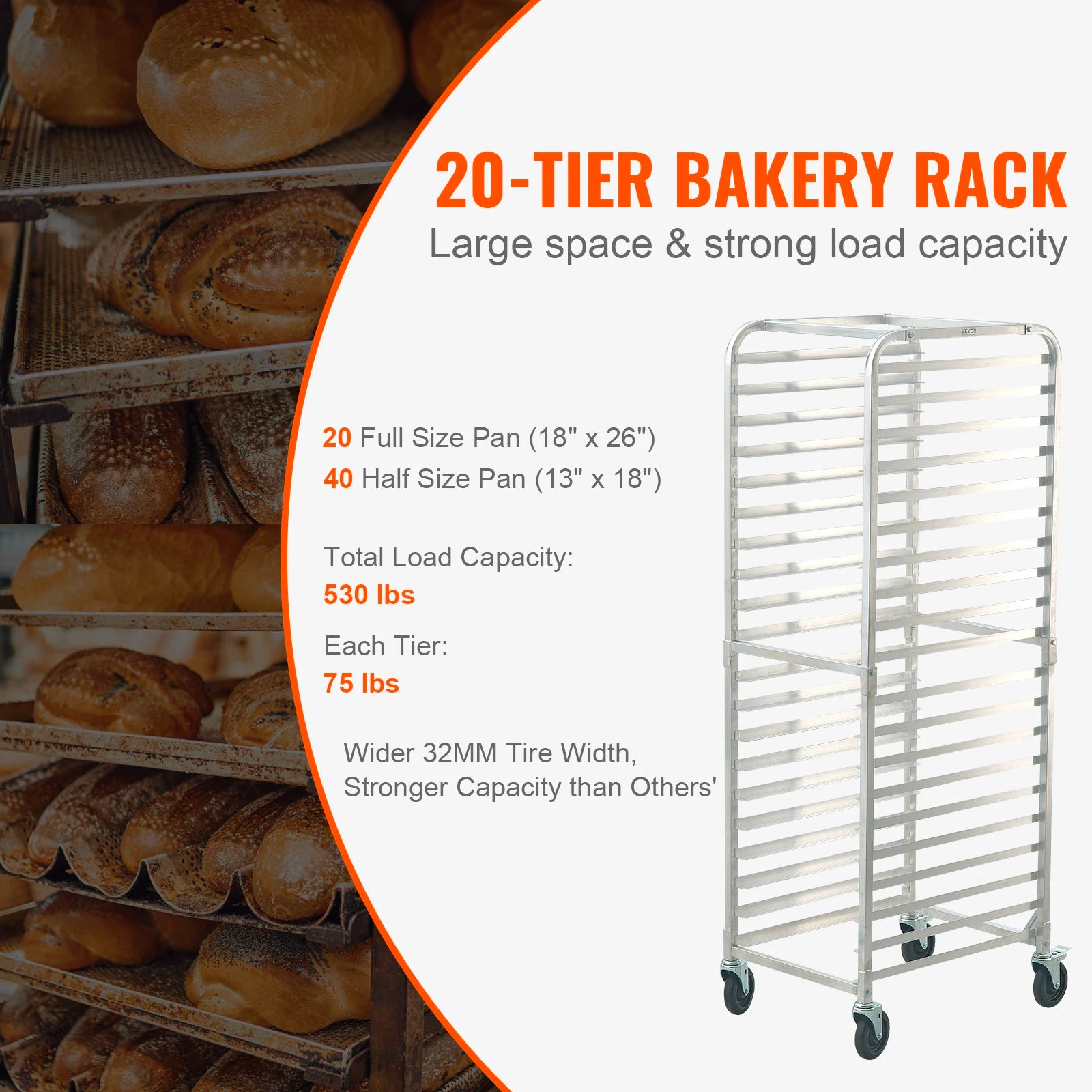 SucceBuy 10/20 Sheet Bun Pan Rack Commercial Bakery Racks with Brake Wheels Aluminum Racking Trolley Storage for Bread Baking by S And B Enterprise