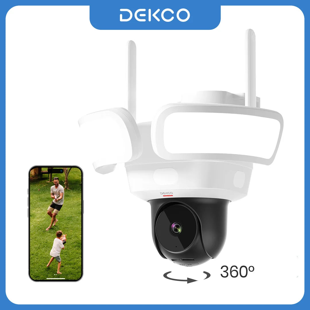 DEKCO 3K UHD WiFi Floodlight Camera Outdoor 360 View Night Vision Two Way Audio