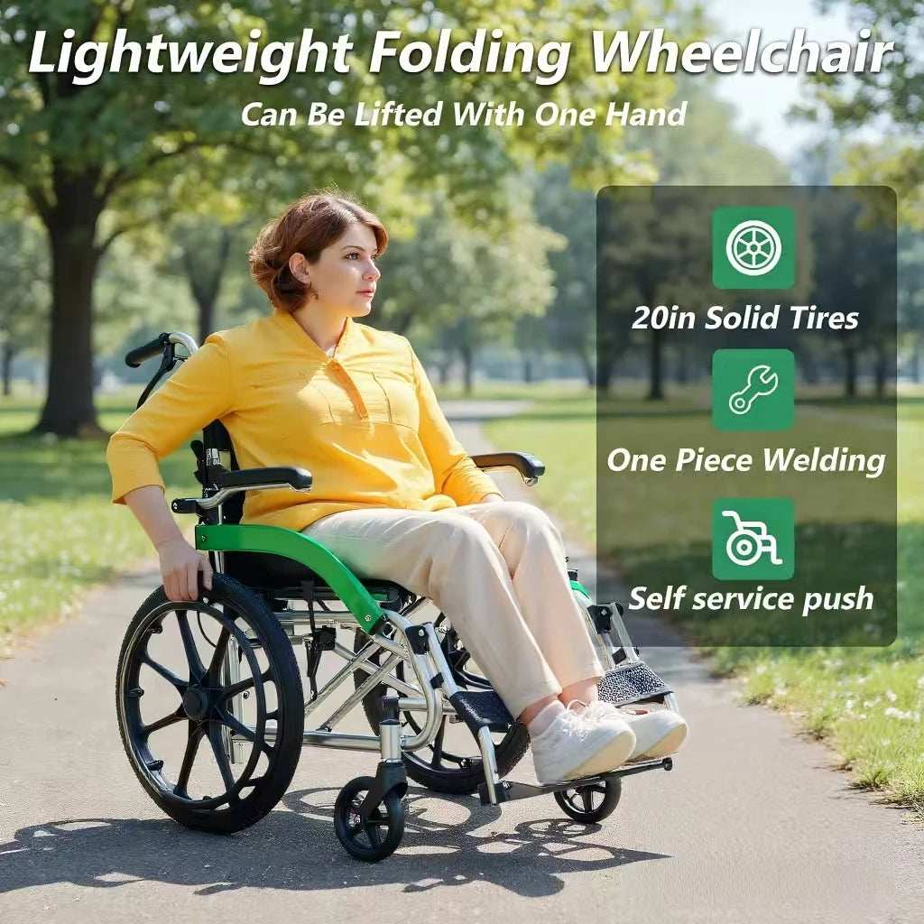 BROOBEY Lightweight Travel Wheelchair Foldable Hand Push