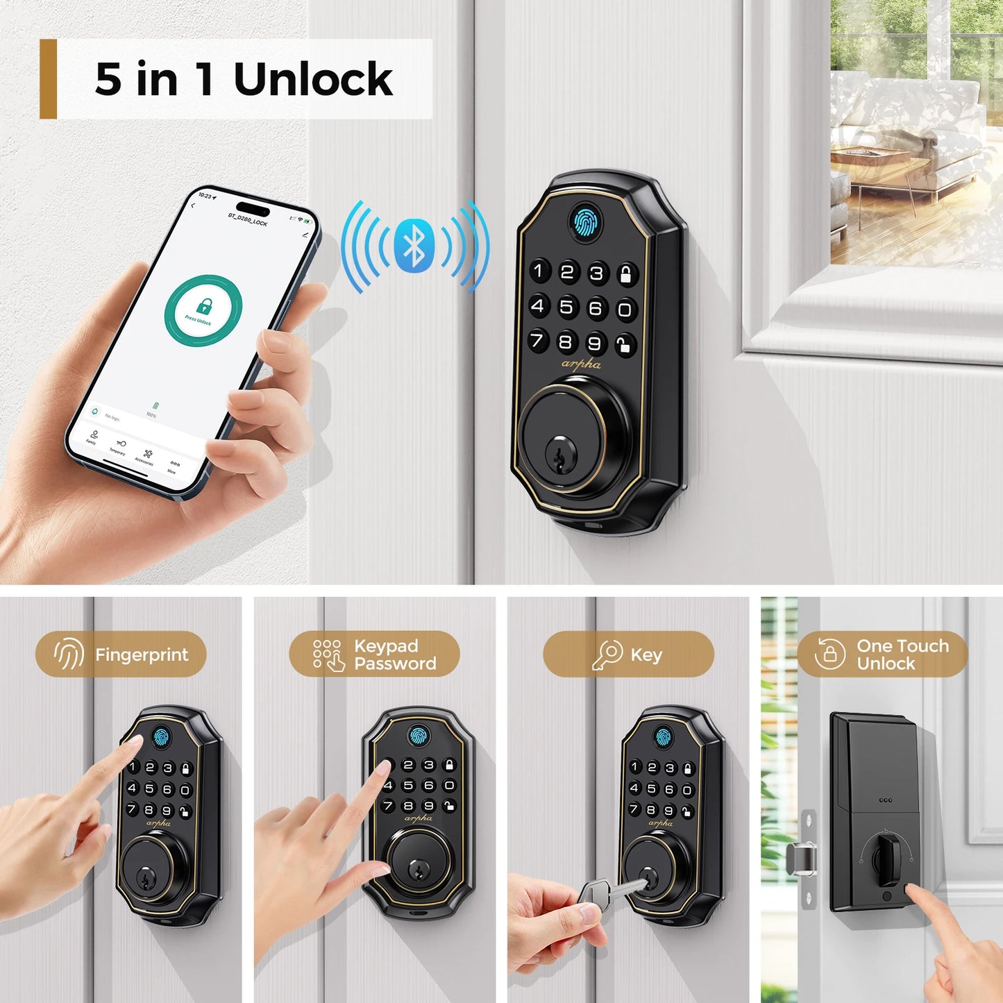 Arpha D280 Smart Keyless Entry Deadbolt With Fingerprint And Keypad